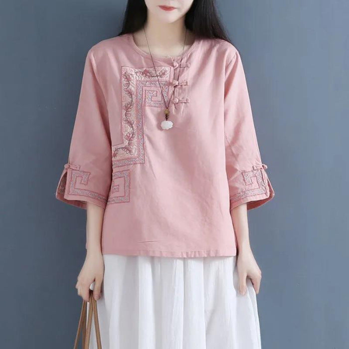 Cotton Ethnic Buckle Embroidered Top (Summer Edition) Heavy Craft Design | Elegant Ethnic Style | Comfortable Daily Wear | CDR260402A033