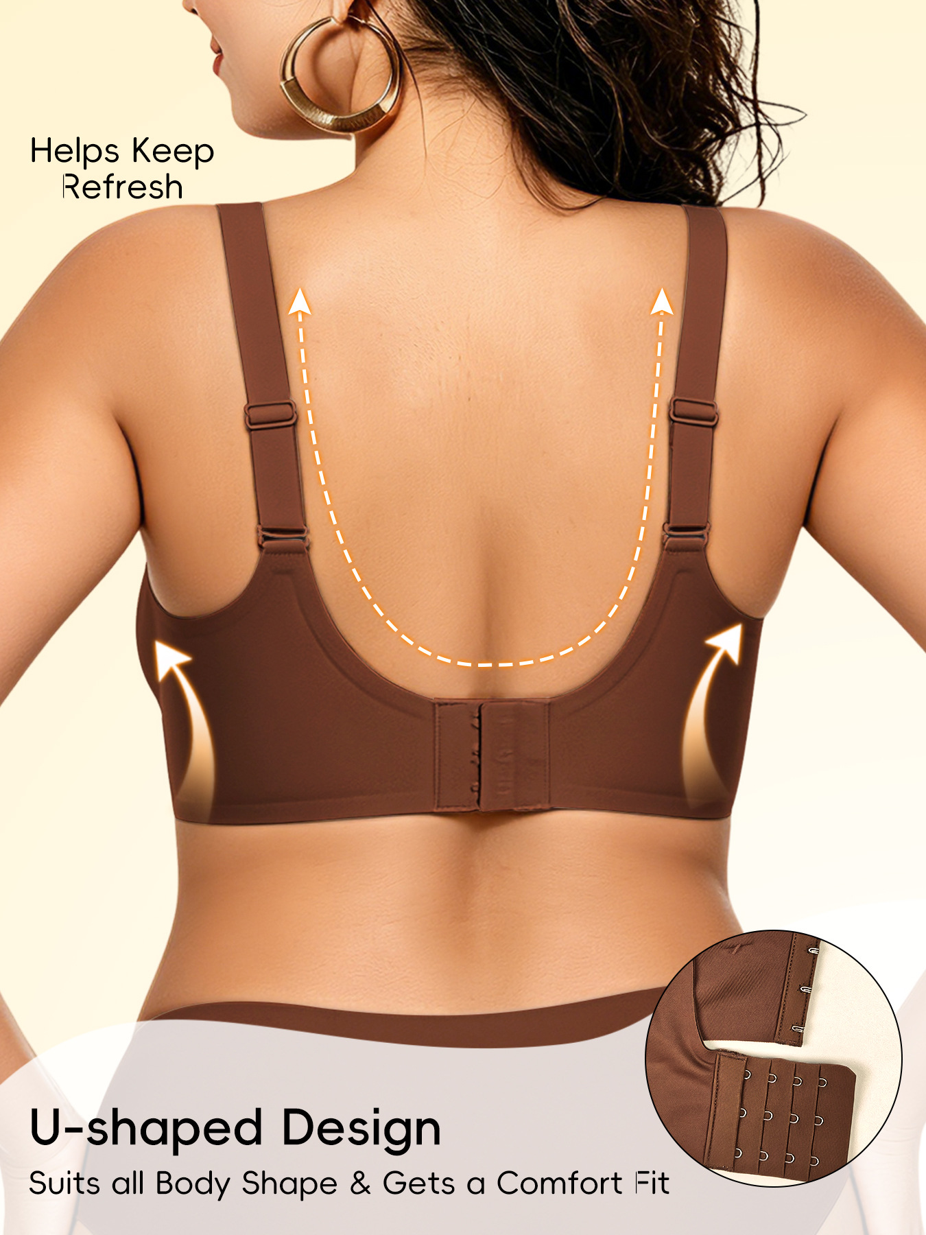 ORIA Seamless Soft Support Bra | Hook 3 | Cup D | Wire-Free Comfort | Push-Up Lift | Smooth Daily Support | CB260520A134
