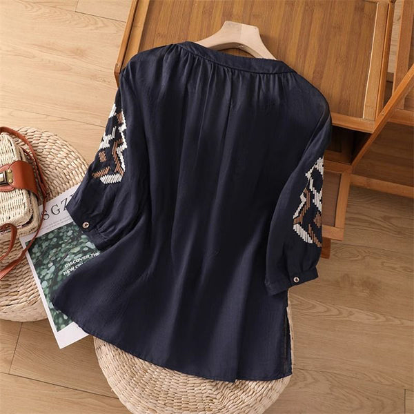 Heavy Embroidery Cotton Top (Women – Summer Edition) Three-Quarter Sleeve | Loose Slim Fit | Round Neck Elegant Wear | CDR2603101003