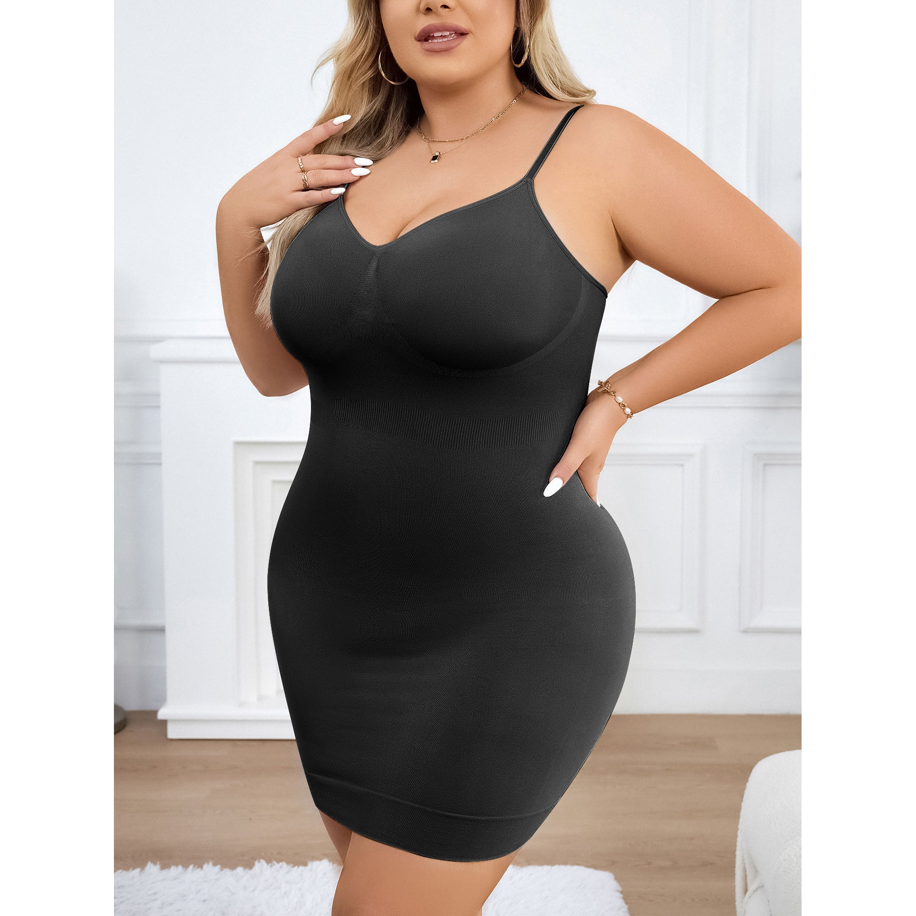 Plus-Size Bodycon Shapewear Dress (Strap Style) Sexy Base Dress | Tight-Fitting | Hip-Lifting | Tummy Control | One-Piece Solution | SHAPEWEAR | ISHR260118933
