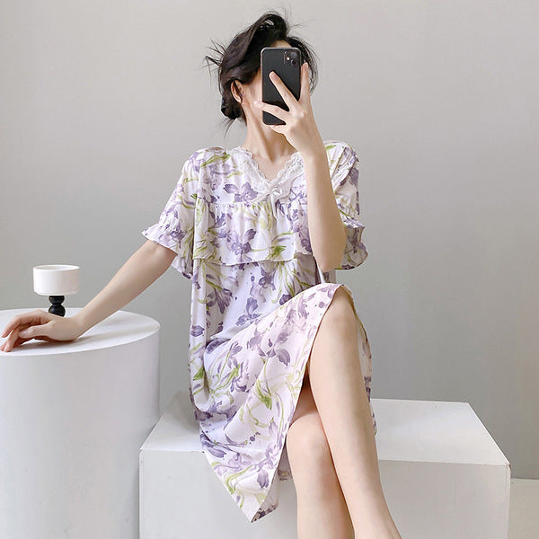 ISB Korean Summer Thin Anti-bump Short-sleeved dress Style Skirt short-sleeved, Large size Nightdress T Shirt | CLS250506408