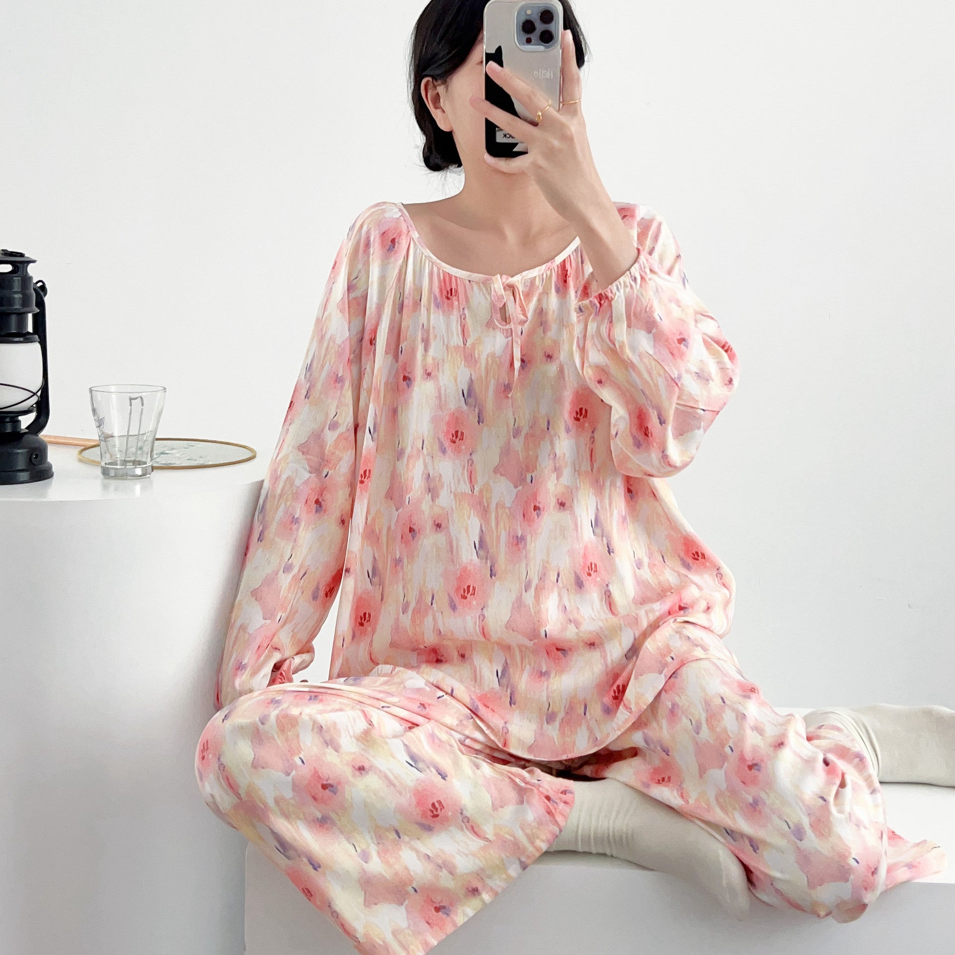 Cotton Silk Pajamas With PANT Women's Long Sleeve Summer Thin Cotton Silk Home Clothes Cotton suit Cute plus size Explosions | China Imported | CLS250211837