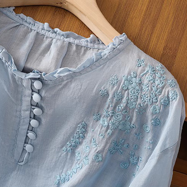 Ramie Cotton Embroidered Top (Summer Edition) Short Sleeve | Heavy Embroidery | Thin &amp; Elegant Daily Wear | CDR2603311025