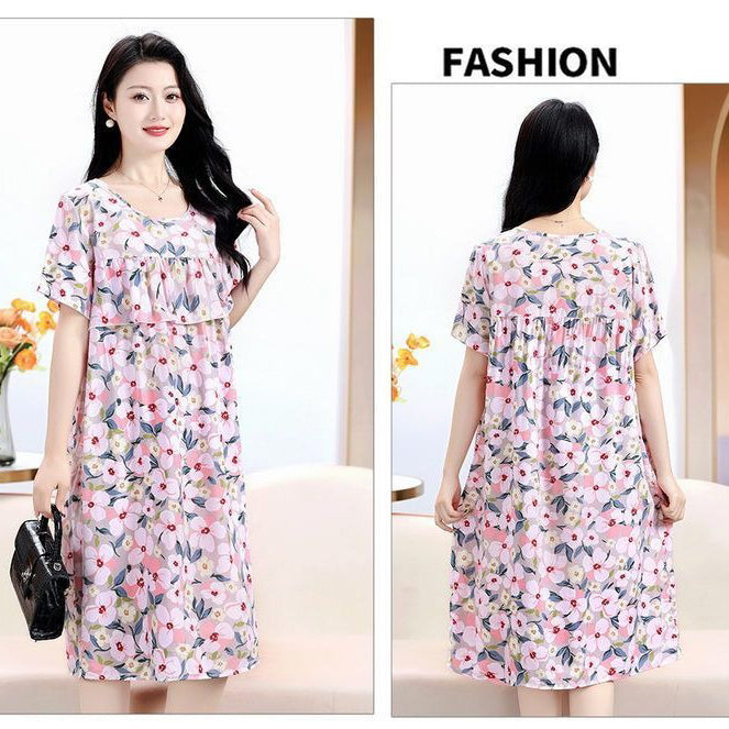 Cotton Silk Loose Dress (Plus Size Summer Edition) Short Sleeve | Home + Outside Wear | Thin &amp; Breathable Comfort | CLS260409A048