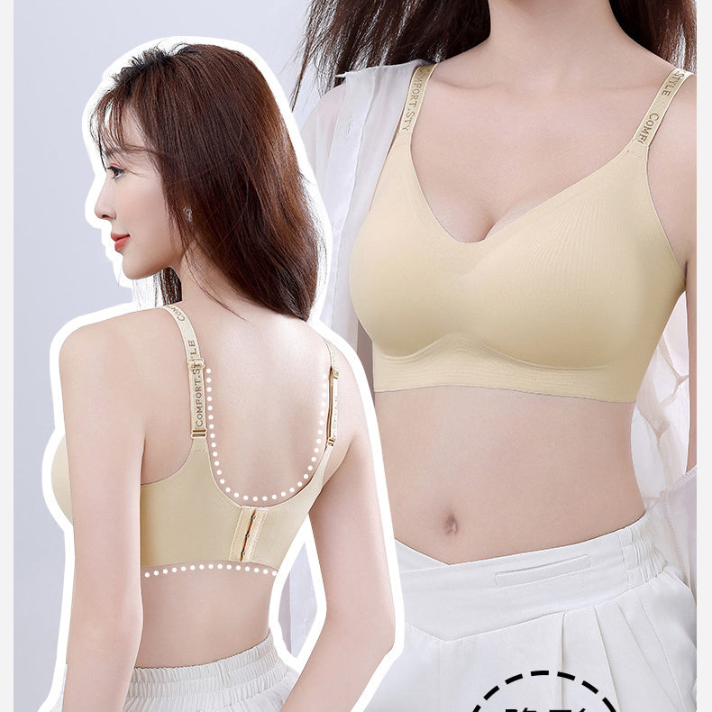 JQVA | Bra Panty Set | Original Jelly Strip Anti-Gravity Seamless Vest Bra Chest Gathered | Lifting Accessory | Anti-Sagging | Soft Pink | Daily Comfort | CB260129952