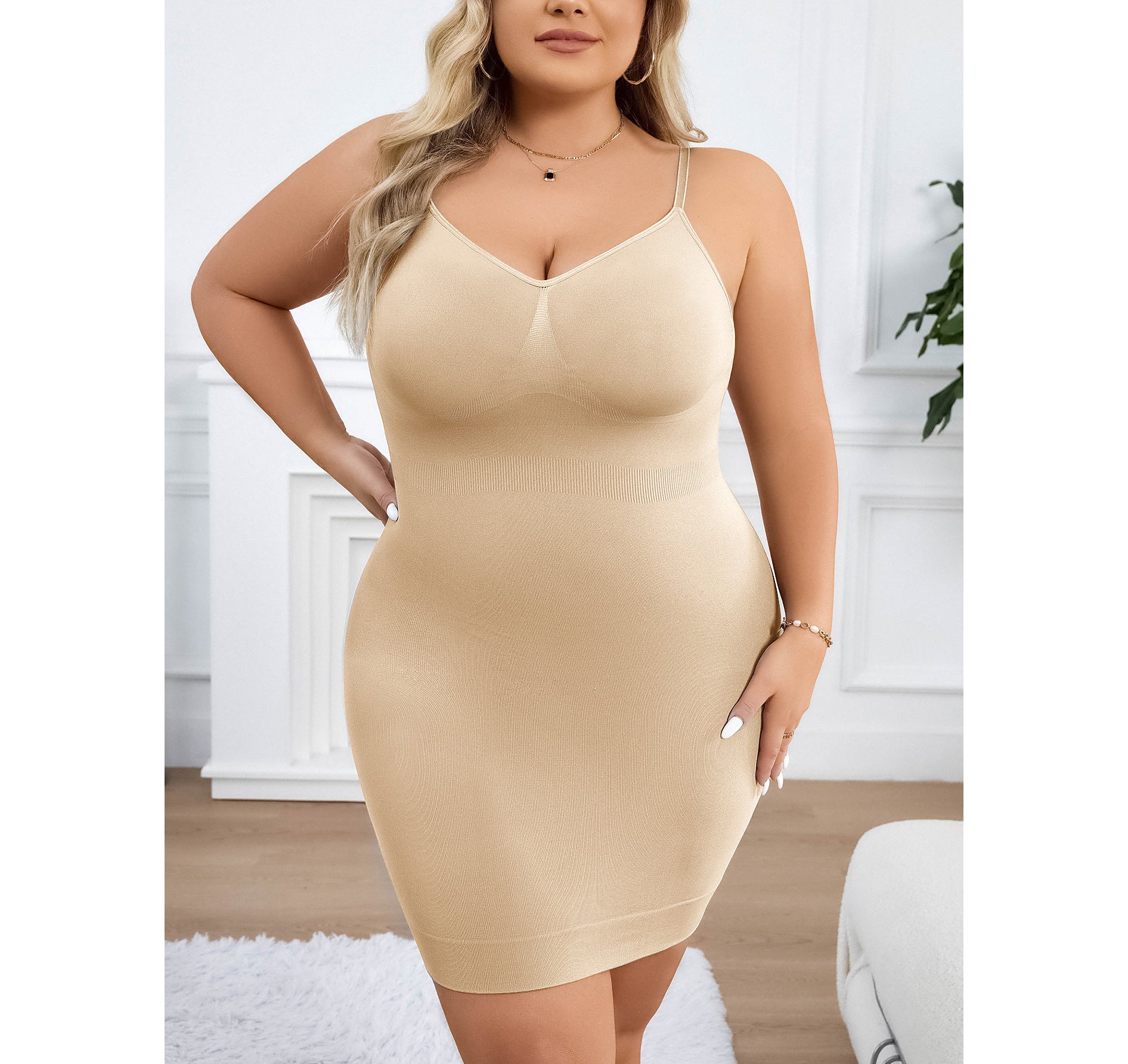Plus-Size Bodycon Shapewear Dress (Strap Style) Sexy Base Dress | Tight-Fitting | Hip-Lifting | Tummy Control | One-Piece Solution | SHAPEWEAR | ISHR260118933