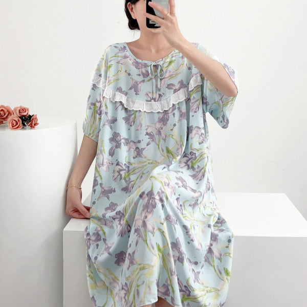 Nightgown Women’s Summer Thin Cotton-Silk Dress | Korean Style High-End Midi Sleepwear | Spring &amp; Summer Wear | China Imported | CLS251027826