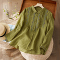 Embroidered Ramie Cotton-Linen Loose Shirt (Literary Retro Style) New Style | Casual Elegant | Breathable Natural Fabric | Everyday Comfort | CDR260211972