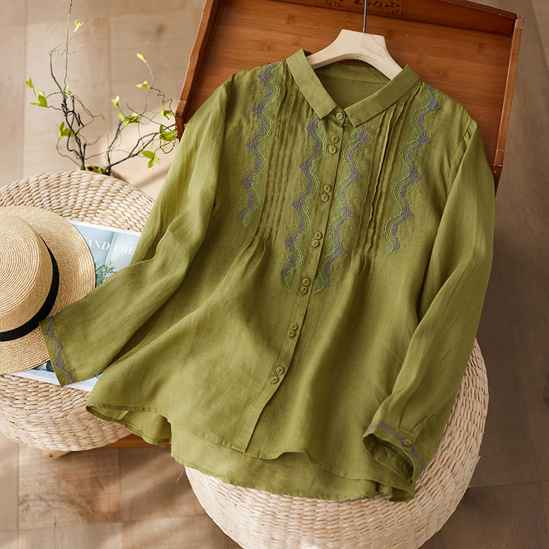 Embroidered Ramie Cotton-Linen Loose Shirt (Literary Retro Style) New Style | Casual Elegant | Breathable Natural Fabric | Everyday Comfort | CDR260211972