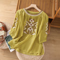 Heavy Embroidery Cotton Top (Women – Summer Edition) Three-Quarter Sleeve | Loose Slim Fit | Round Neck Elegant Wear | CDR2603101003