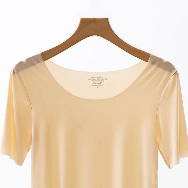 ZELU ICE Premium Summer Ice Silk Seamless Short Sleeve Low Collar Plus Size Ultra-Thin Bottoming Shirt Suit Inside Anti-Penetration T-Shirt | CT251210819