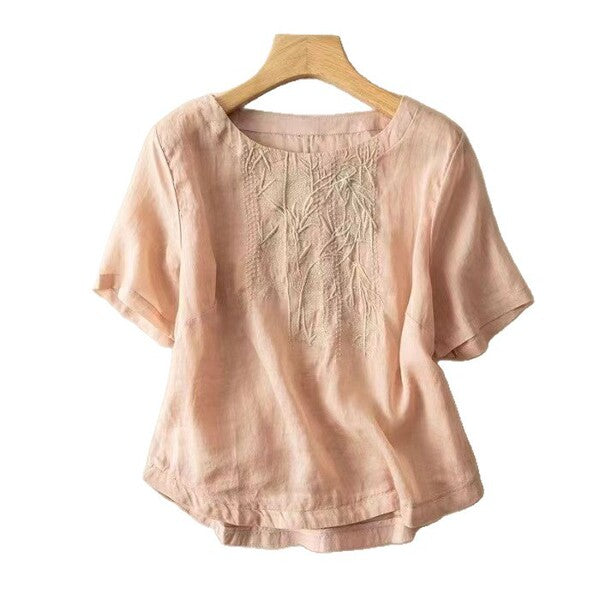 Cotton Western Style Loose T-Shirt (Age-Reducing Edition) Short Sleeve | Elegant Fit | Summer Comfortable Wear | CDR260503A103