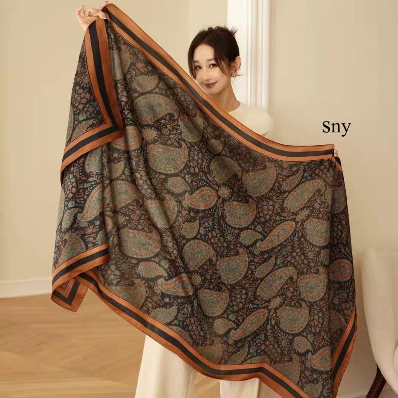 Long thin printed silk scarf imitation 90x 180 silk scarf beach sunscreen shawl | China Imported | ISSC251114850