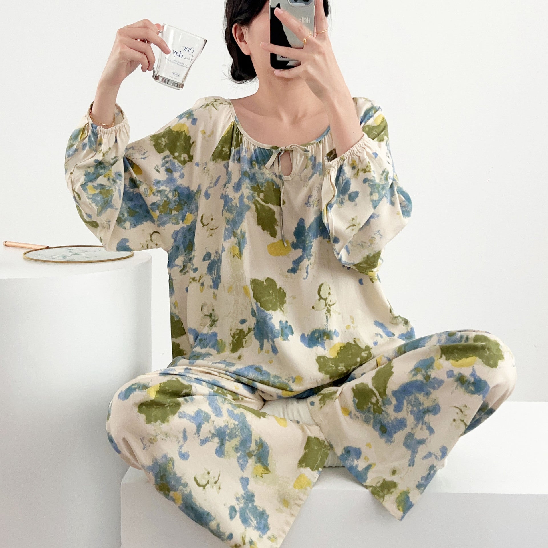 Cotton Silk Pajamas With PANT Women's Long Sleeve Summer Thin Cotton Silk Home Clothes Cotton suit Cute plus size Explosions | China Imported | CLS250211837