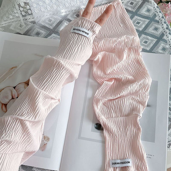 Fairy Wrinkle Ice Silk Sleeves Summer Sun Protection Sleeves Women's Hand Sleeves Cold UV Protection Arm Ice Sleeves | 1 Pair | China Imported | ISMT250807778