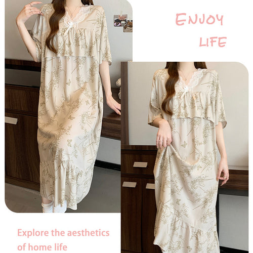 Cotton Silk Anti-Bump V-Neck Princess Long Dress (Premium Edition) Spring–Autumn &amp; Summer Wear | Elegant Flow | High-End Comfort | CLS260423A079