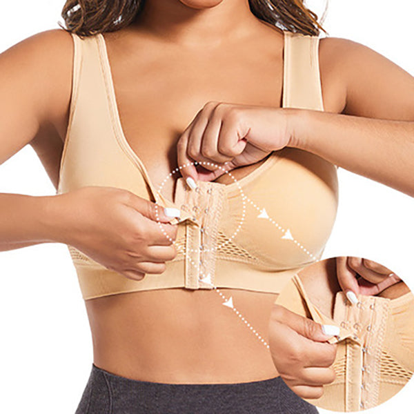 WAVI Front-Buckle Sports Push-Up Bra (Beautiful Back) | Plus Size Wire-Free Comfort | Adjustable Support | Stylish Back Design | CB260415A069