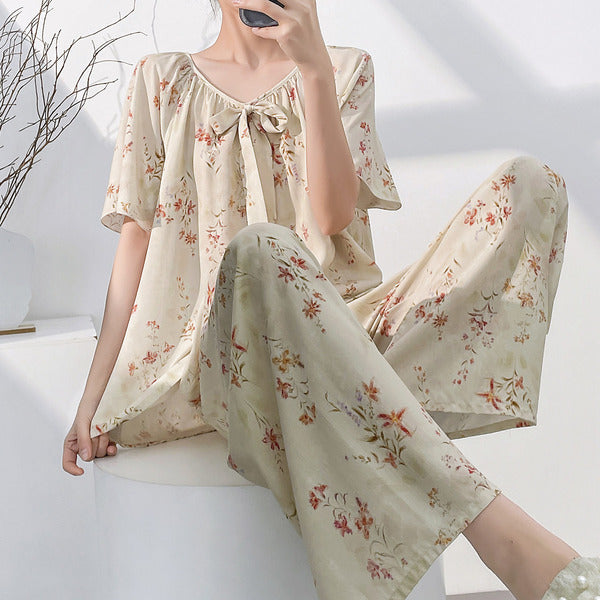 Floral Cotton Pajama Set with Pant (Plus Size Edition)Short Sleeve | Spring &amp; Summer Wear | Home + Outer Friendly | CLS260420A075