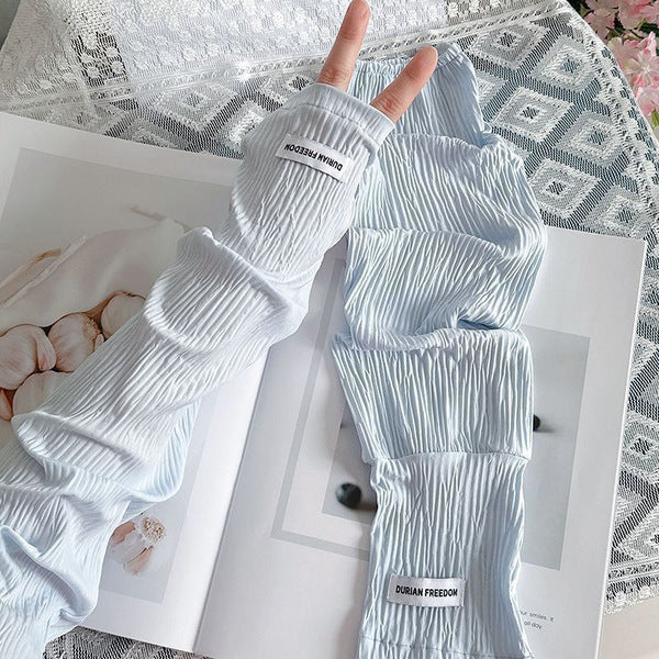 Fairy Wrinkle Ice Silk Sleeves Summer Sun Protection Sleeves Women's Hand Sleeves Cold UV Protection Arm Ice Sleeves | 1 Pair | China Imported | ISMT250807778