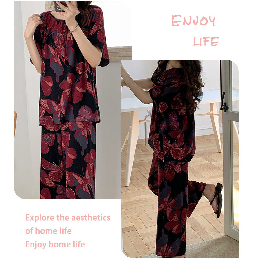Cotton Silk Fairy Pajama Set (Two-Piece) Short Sleeve | Spring &amp; Summer Wear | Soft &amp; Elegant Daily Comfort | CLS260423A080