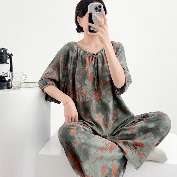 Cotton Silk Sweet Pajama Set (Two-Piece) Loose Short Sleeve | Home + Outer Wear | Soft &amp; Breathable Comfort | CLS260413A060