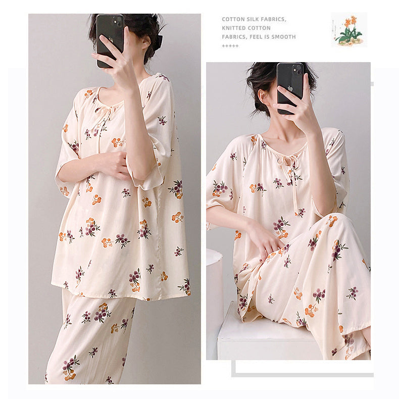 Cotton Silk Ethnic Pajama Set (Plus Size Edition) Short Sleeve | Loose Thin Fit | Home + Outer Wear Comfort | CLS260501A098