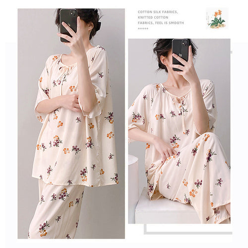 Cotton Silk Ethnic Pajama Set (Plus Size Edition) Short Sleeve | Loose Thin Fit | Home + Outer Wear Comfort | CLS260501A098