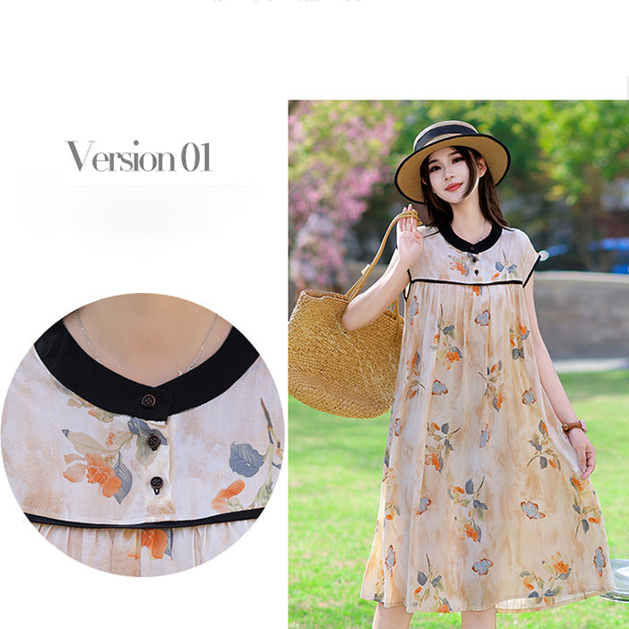 Cotton Silk High-End Casual Dress (Western Style Edition) Fashionable Mid-Length | Soft Elegant Flow | Home + Outside Wear | CLS260428A089