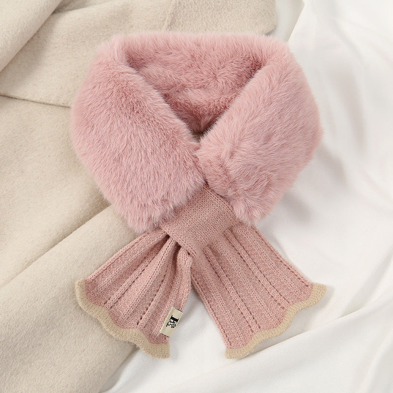 Winter New Women's Cold Warm Color Matching Knitted Cross Scarf All-match Fashion Cute Plush Scarf | China Imported | WRN250111836