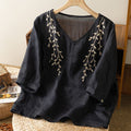 Summer Embroidered Cotton Retro Top (Chinese Style) Loose Elegant Fit | Three-Quarter Sleeve | Artistic Casual Wear | CDR2603261019