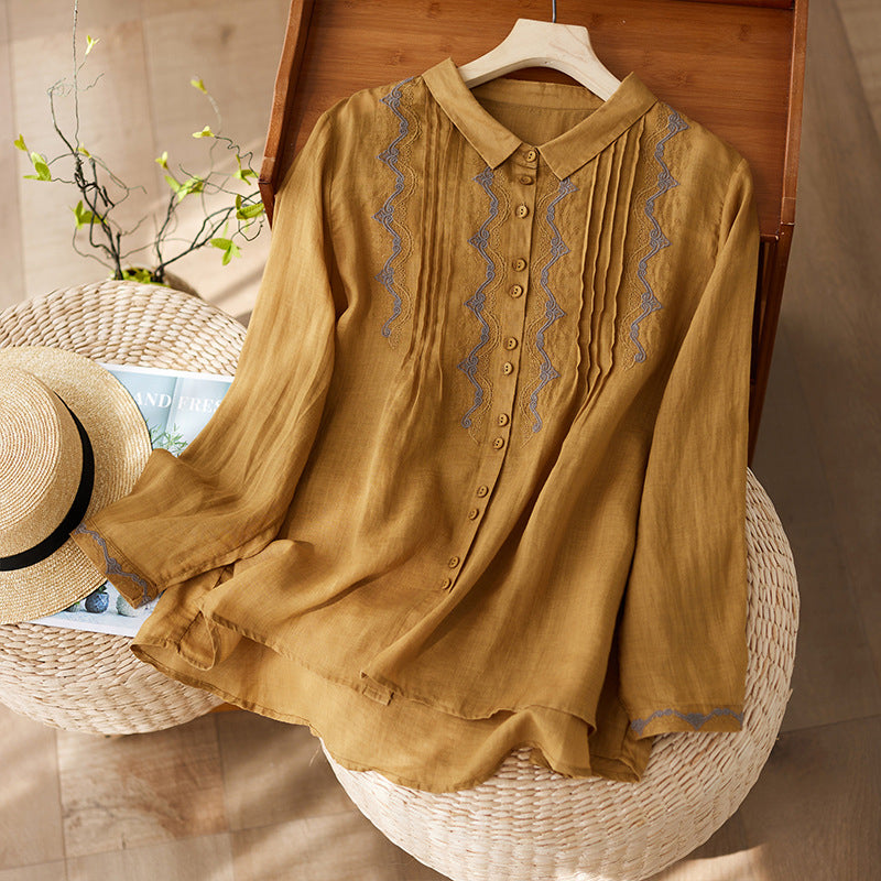 Embroidered Ramie Cotton-Linen Loose Shirt (Literary Retro Style) New Style | Casual Elegant | Breathable Natural Fabric | Everyday Comfort | CDR260211972