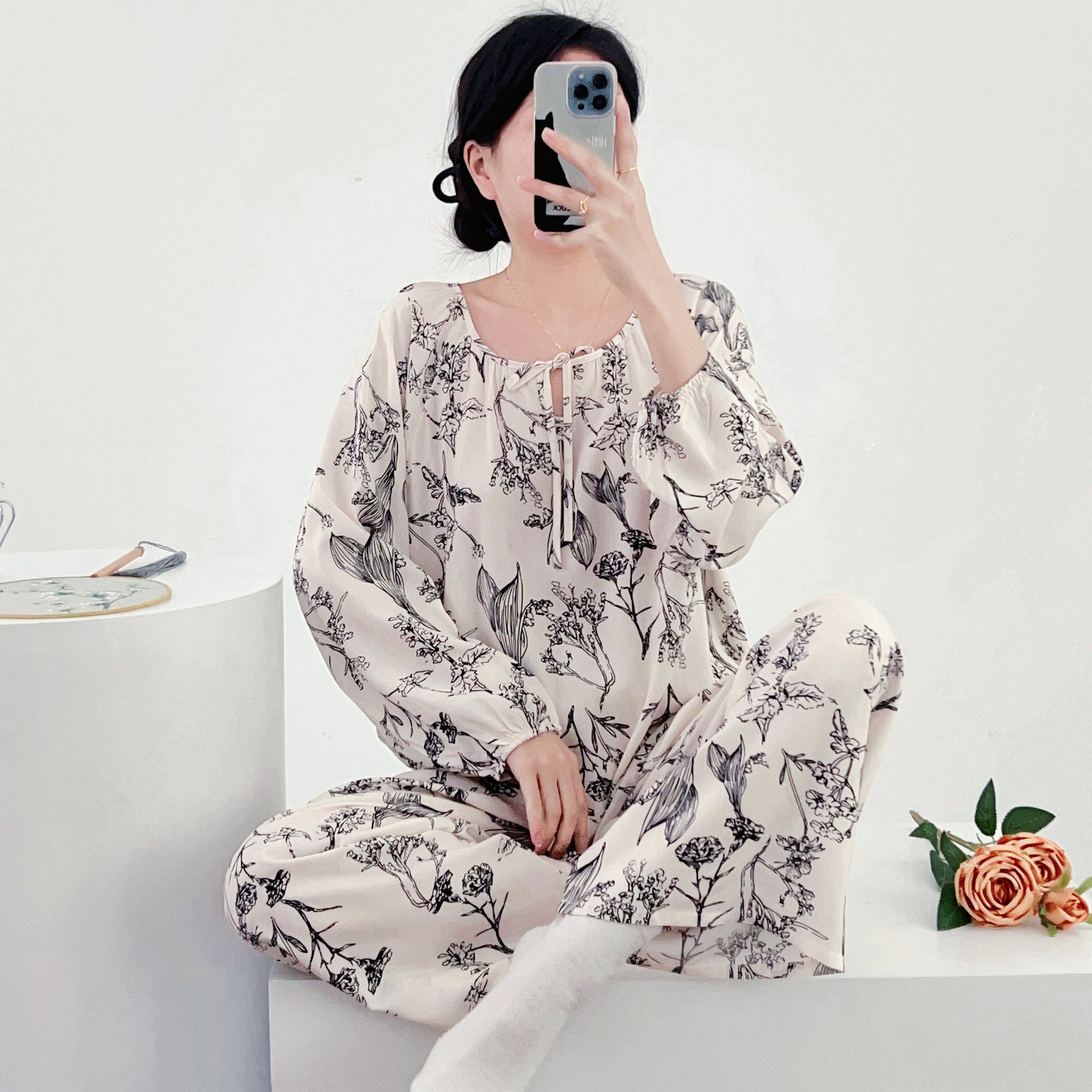Cotton Silk Pajamas With PANT Women's Long Sleeve Summer Thin Cotton Silk Home Clothes Cotton suit Cute plus size Explosions | China Imported | CLS250211837