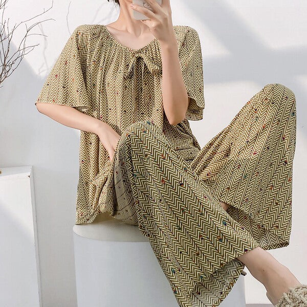 Floral Cotton Pajama Set with Pant (Plus Size Edition)Short Sleeve | Spring &amp; Summer Wear | Home + Outer Friendly | CLS260420A075