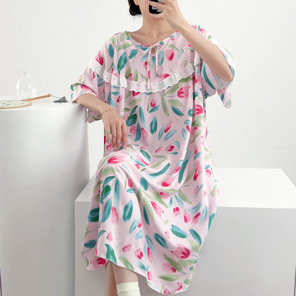 Nightgown Women’s Summer Thin Cotton-Silk Dress | Korean Style High-End Midi Sleepwear | Spring &amp; Summer Wear | China Imported | CLS251027826