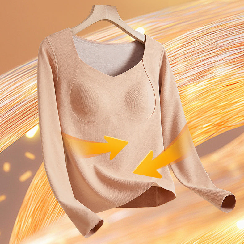 Autumn and winter cationic heating seamless thermal underwear long-sleeved wear-free bra with chest pad 7A antibacterial base autumn clothes | WRN24112064871