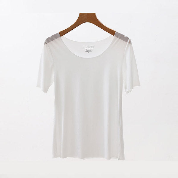 ZELU ICE Premium Summer Ice Silk Seamless Short Sleeve Low Collar Plus Size Ultra-Thin Bottoming Shirt Suit Inside Anti-Penetration T-Shirt | CT251210819