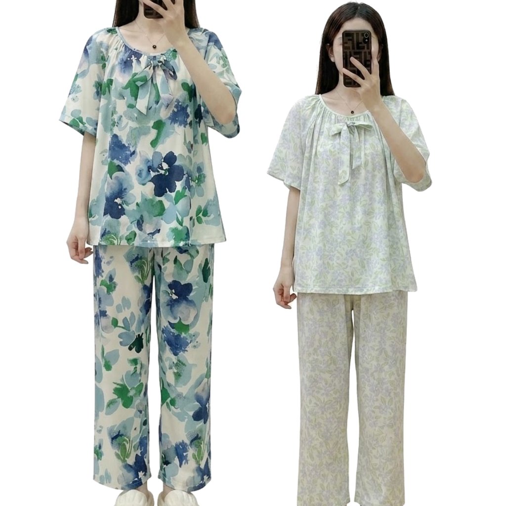 Cotton Silk Korean Style Pajama Set (Floral Edition) | Two-Piece Set | Loose Fit | Summer Comfort | CLS260701A182
