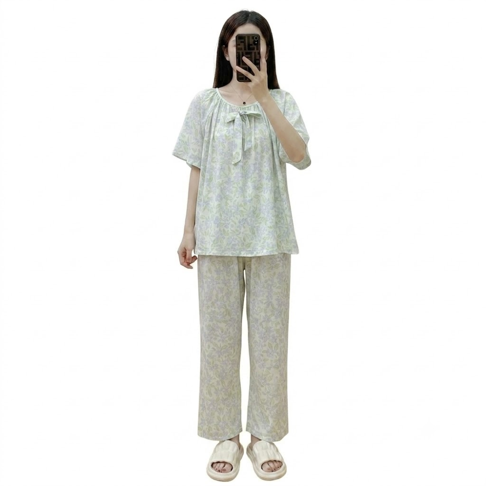 Cotton Silk Korean Style Pajama Set (Floral Edition) | Two-Piece Set | Loose Fit | Summer Comfort | CLS260701A182
