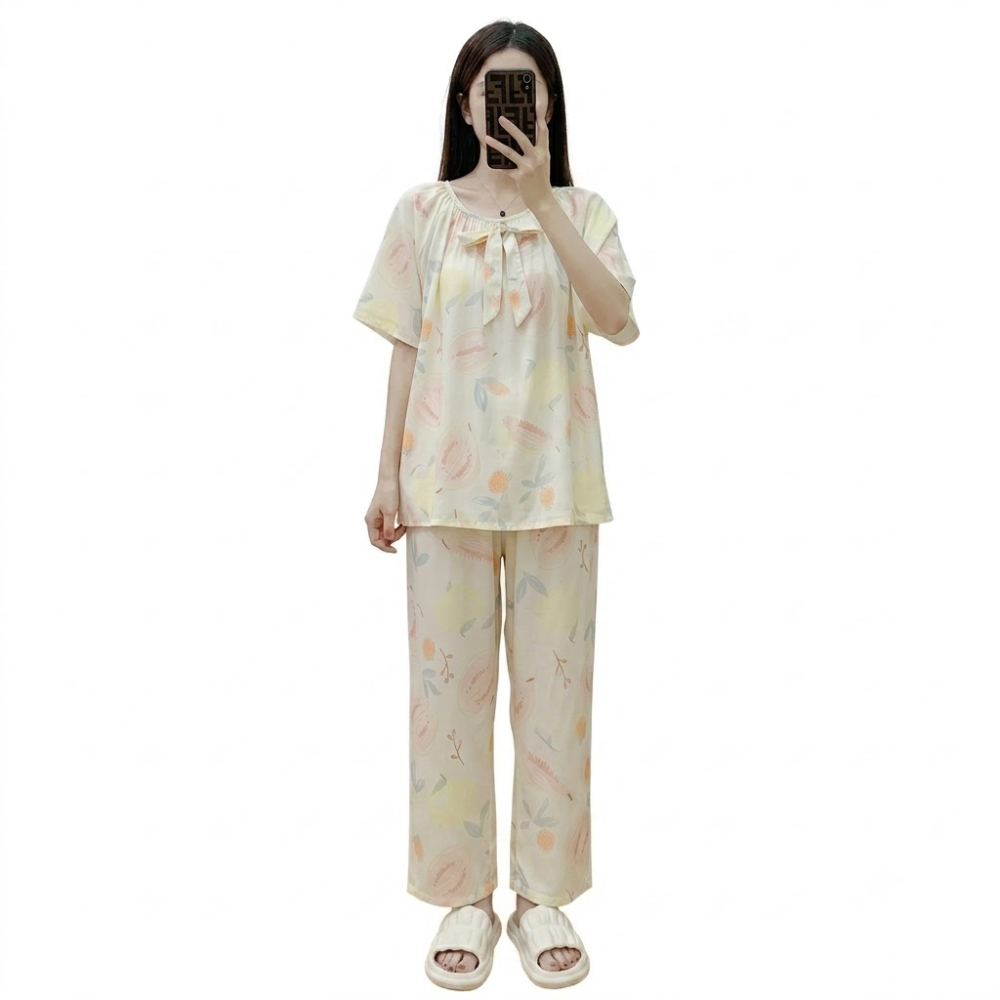Cotton Silk Korean Style Pajama Set (Floral Edition) | Two-Piece Set | Loose Fit | Summer Comfort | CLS260701A182