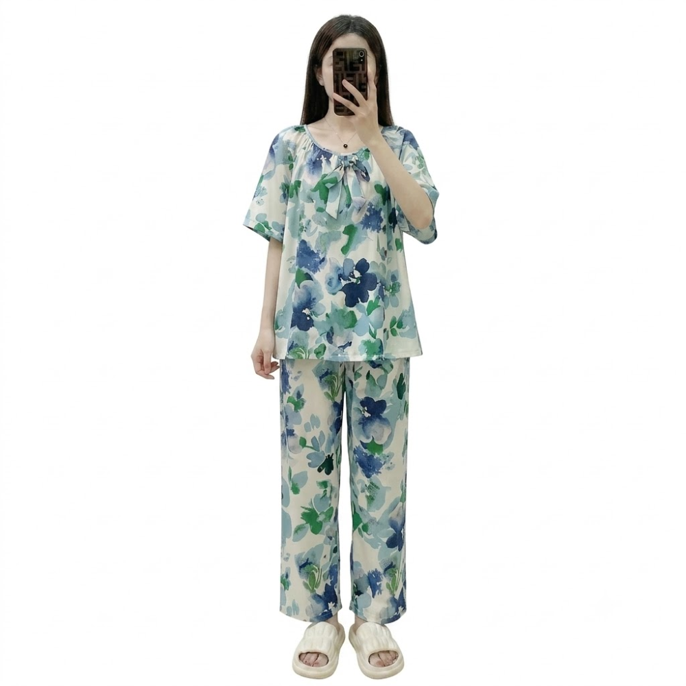 Cotton Silk Korean Style Pajama Set (Floral Edition) | Two-Piece Set | Loose Fit | Summer Comfort | CLS260701A182