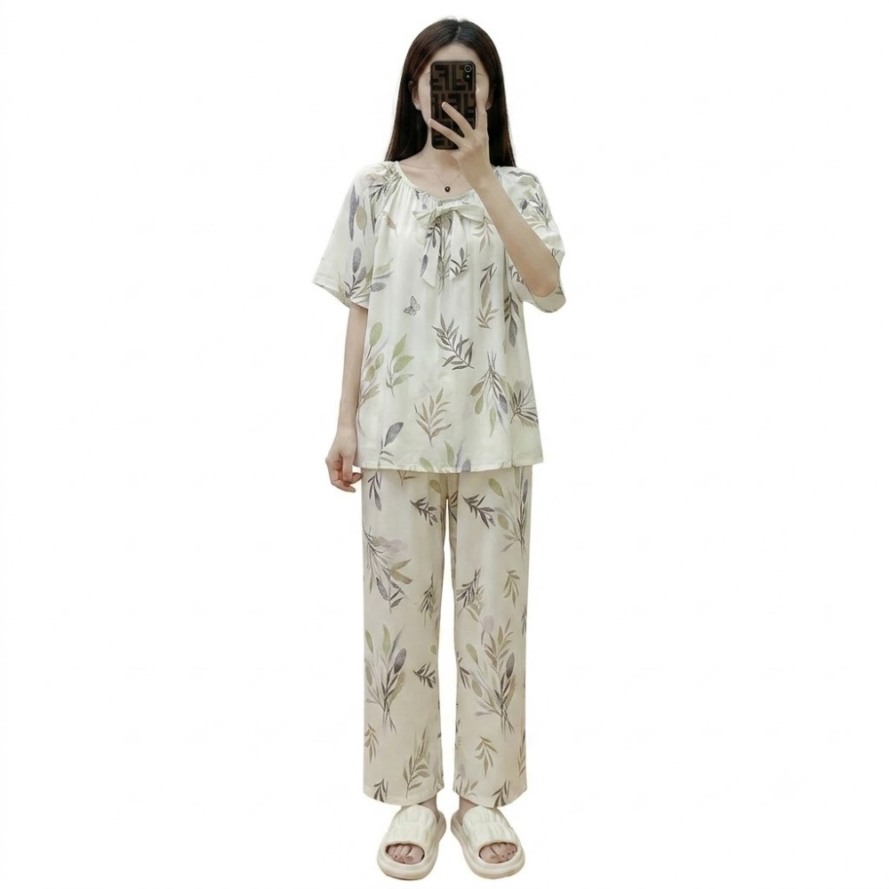 Cotton Silk Korean Style Pajama Set (Floral Edition) | Two-Piece Set | Loose Fit | Summer Comfort | CLS260701A182