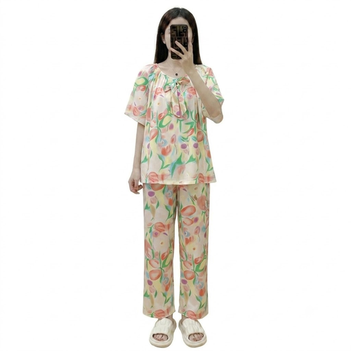 Cotton Silk Korean Style Pajama Set (Floral Edition) | Two-Piece Set | Loose Fit | Summer Comfort | CLS260701A182