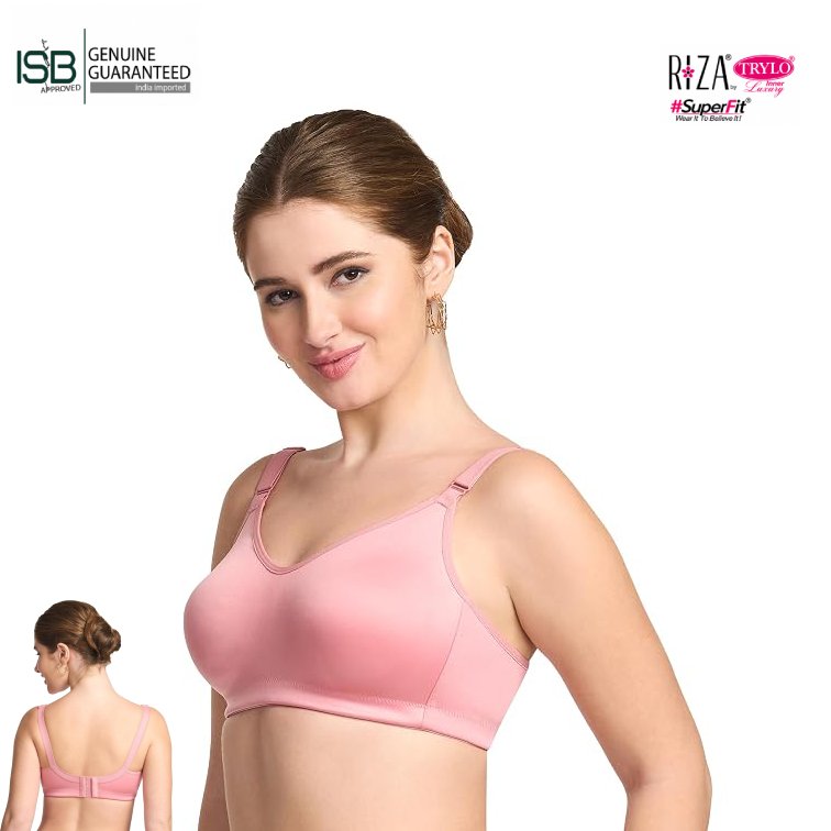 Trylo Riza Superfit Cotton Fabric Non-Padded Non-Wired Seamless T-Shirt Bra | 4 Hook | Cup C/D | Indian Imported | ISB Approved Genuine Guaranteed | IB260911A366