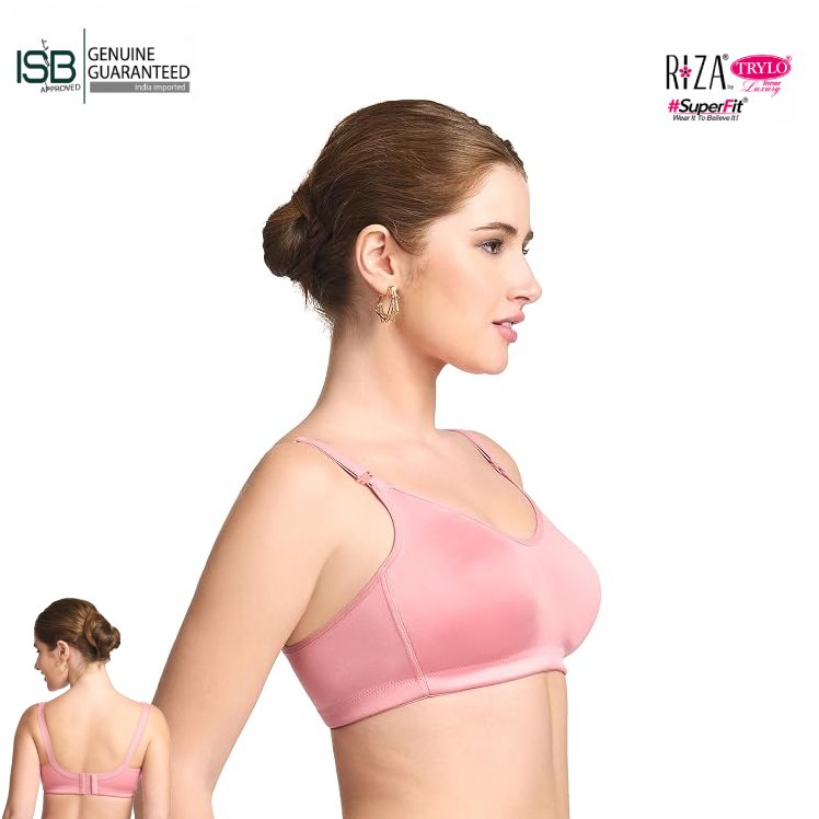 Trylo Riza Superfit Cotton Fabric Non-Padded Non-Wired Seamless T-Shirt Bra | 4 Hook | Cup C/D | Indian Imported | ISB Approved Genuine Guaranteed | IB260911A366