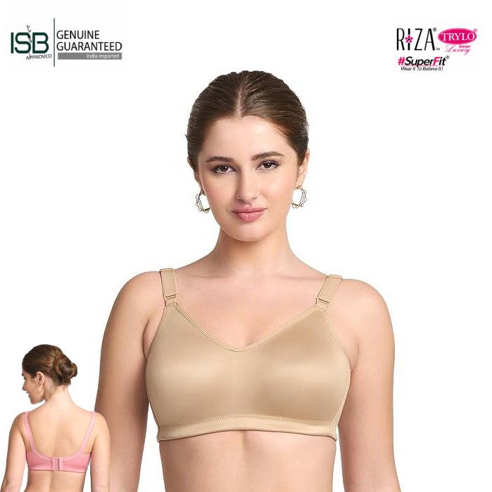 Trylo Riza Superfit Cotton Fabric Non-Padded Non-Wired Seamless T-Shirt Bra | 4 Hook | Cup C/D | Indian Imported | ISB Approved Genuine Guaranteed | IB260911A366