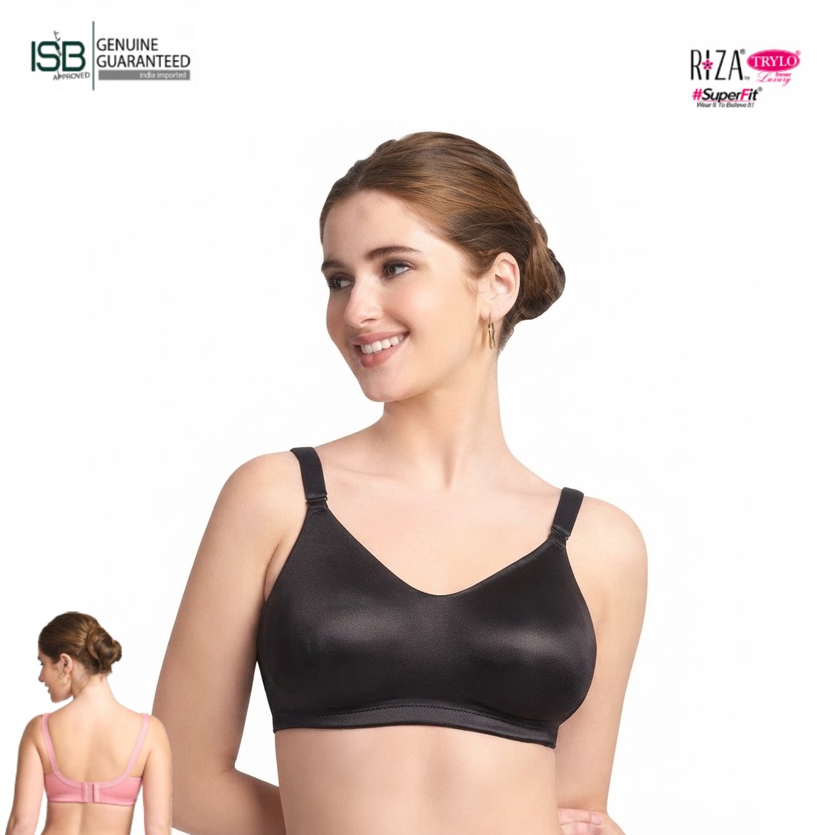 Trylo Riza Superfit Cotton Fabric Non-Padded Non-Wired Seamless T-Shirt Bra | 4 Hook | Cup C/D | Indian Imported | ISB Approved Genuine Guaranteed | IB260911A366