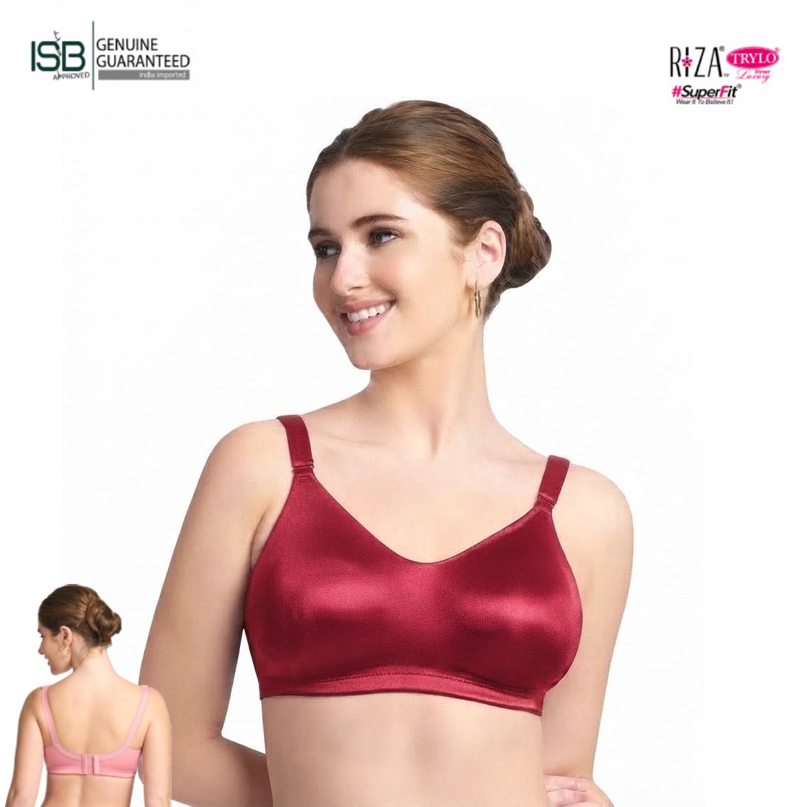 Trylo Riza Superfit Cotton Fabric Non-Padded Non-Wired Seamless T-Shirt Bra | 4 Hook | Cup C/D | Indian Imported | ISB Approved Genuine Guaranteed | IB260911A366