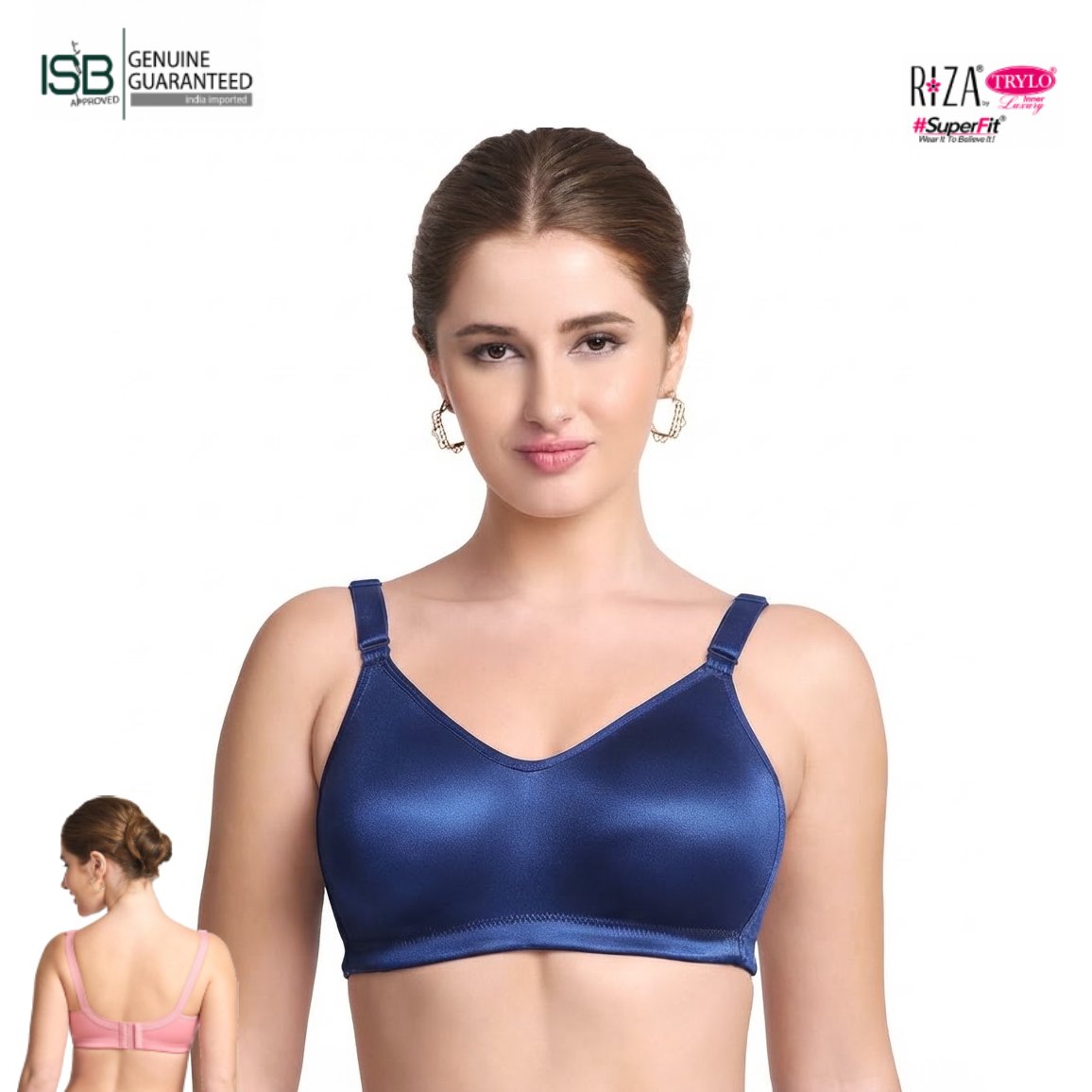 Trylo Riza Superfit Cotton Fabric Non-Padded Non-Wired Seamless T-Shirt Bra | 4 Hook | Cup C/D | Indian Imported | ISB Approved Genuine Guaranteed | IB260911A366