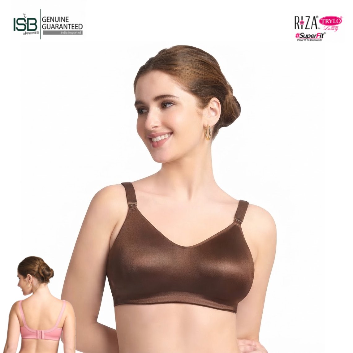 Trylo Riza Superfit Cotton Fabric Non-Padded Non-Wired Seamless T-Shirt Bra | 4 Hook | Cup C/D | Indian Imported | ISB Approved Genuine Guaranteed | IB260911A366