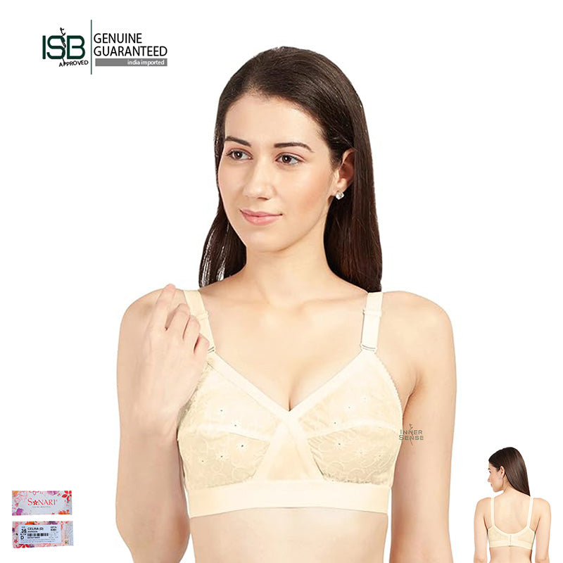 SONARI CELINA Non-Padded Wirefree Pure Cotton Full Coverage Ambroidered Bra with Adjustable Straps (CUP D) | Indian Imported | ISB Approved Genuine Guaranteed | IB260303997